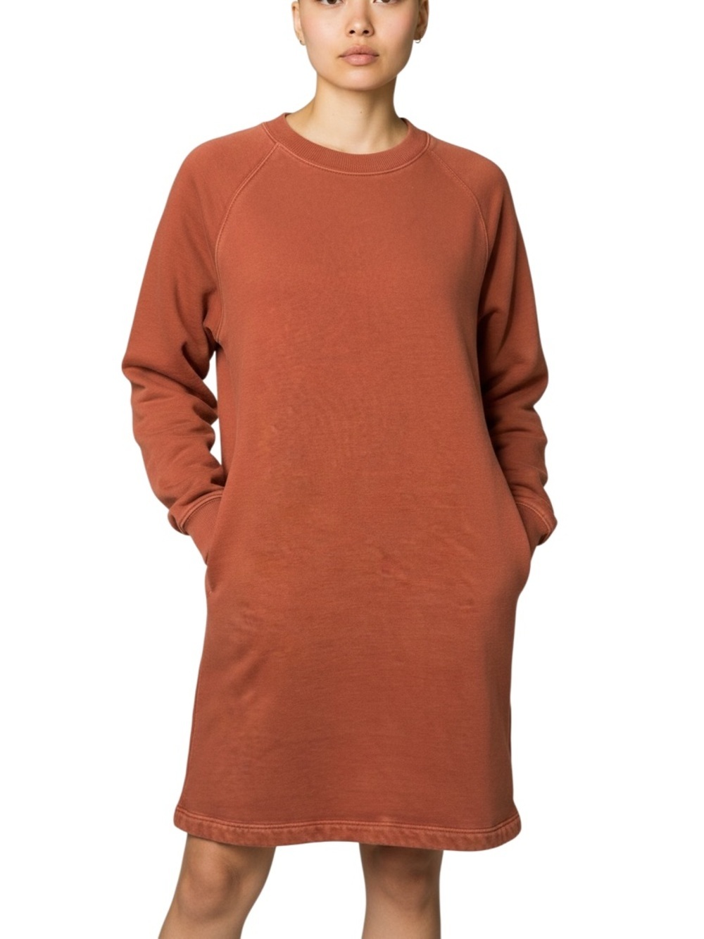Aritzia Wilfred Free Long-Sleeve Sweatshirt Dress Rust